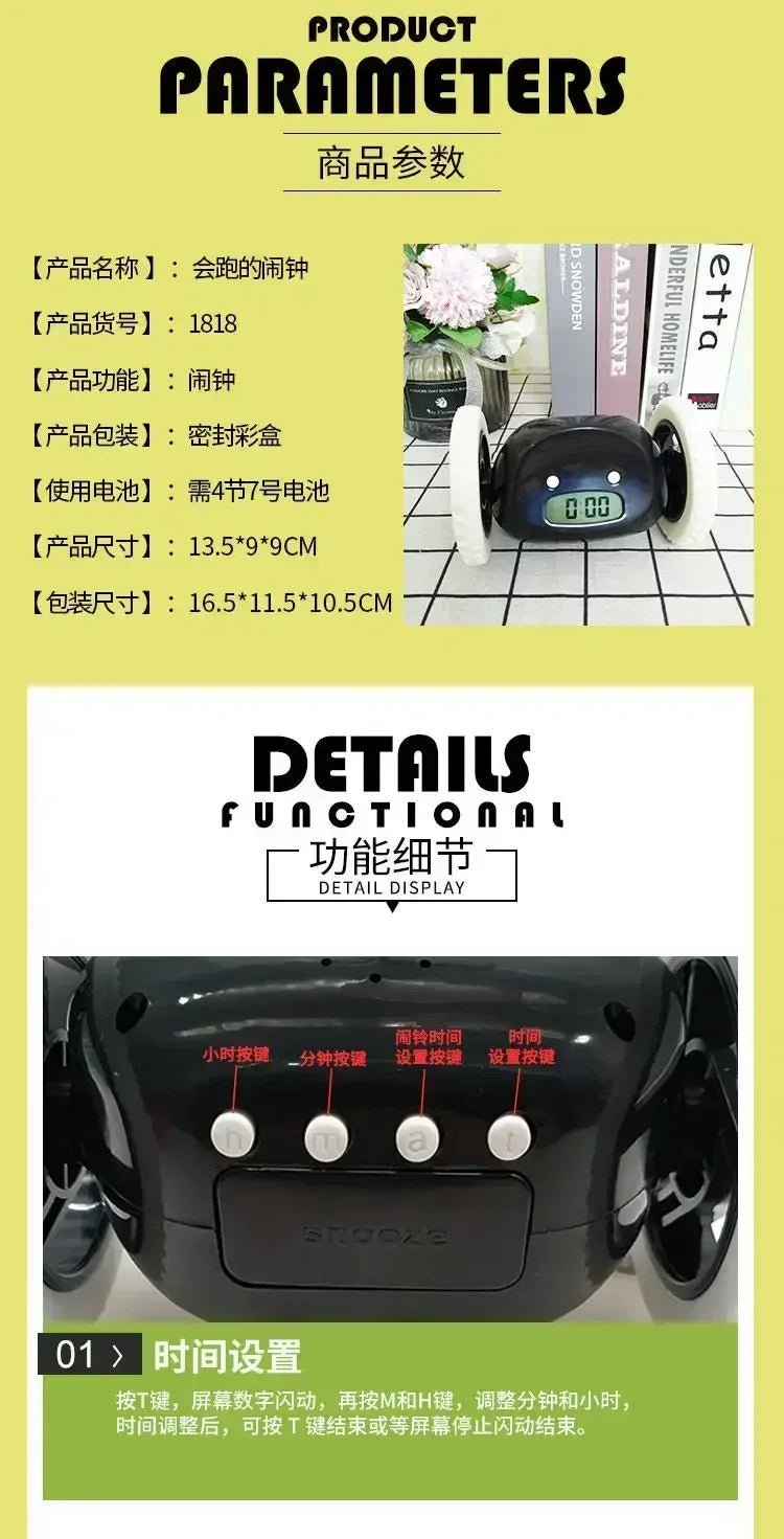 CLOCKY Roll Alarm Clock for Heavy Sleepers on Wheels (Adults Kids Teens Bedroom), Run Away, Moving, Annoying, Jump - BOLDORA