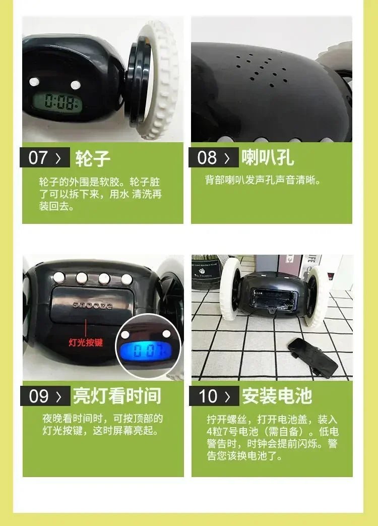 CLOCKY Roll Alarm Clock for Heavy Sleepers on Wheels (Adults Kids Teens Bedroom), Run Away, Moving, Annoying, Jump - BOLDORA